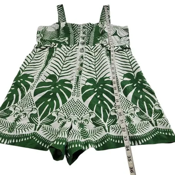 Farm Rio Macaw Elegance Romper Green White Women's XL Palm Print NEW FLAWS